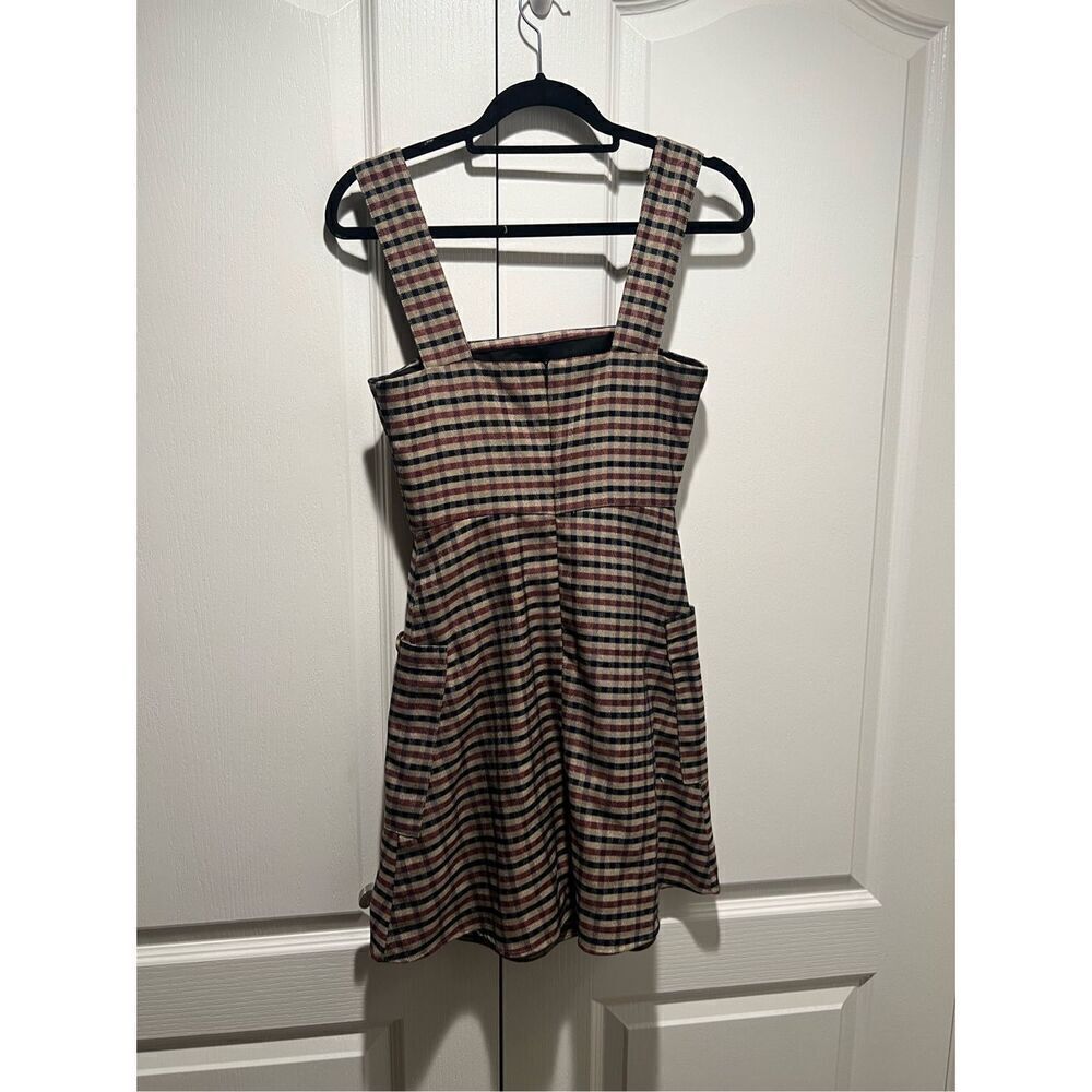 Mango Brown checkered button pinafore Mini dress size XS - Picture 5 of 6